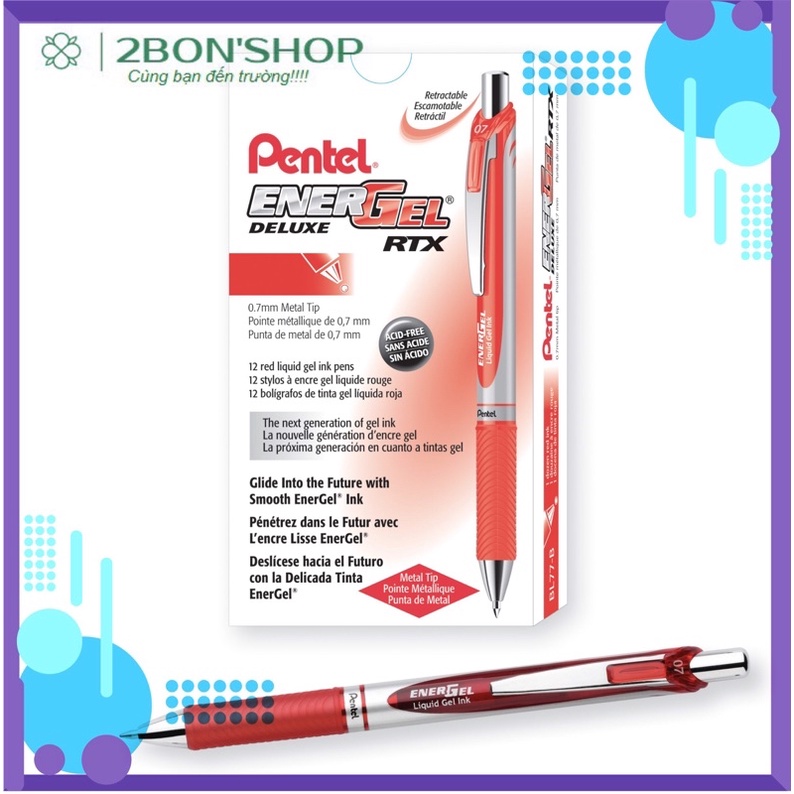 Bút Bi Nước Bấm 0.7mm Siêu Nhanh Khô ENERGEL Pentel BL77 - Màu Đỏ