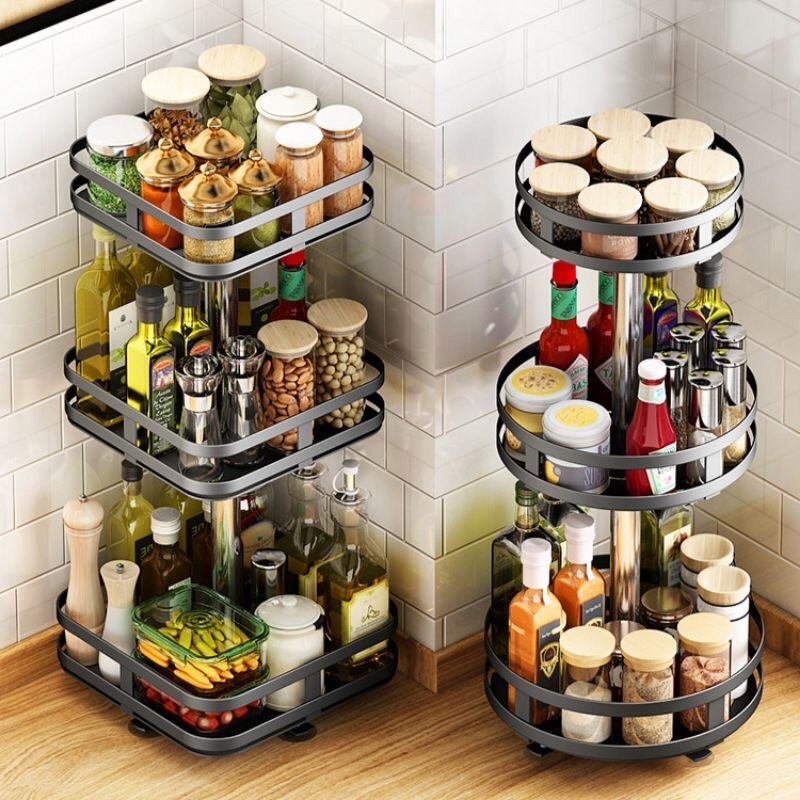 Kệ Gia Vị Xoay Đa Năng 360 Độ Thông Minh 2 3 Tầng Tiện Ích Cho Nhà Bếp Gọn Gàng, Thiết Kế Sang Trọng Sơn 5 lớp chống Gỉ