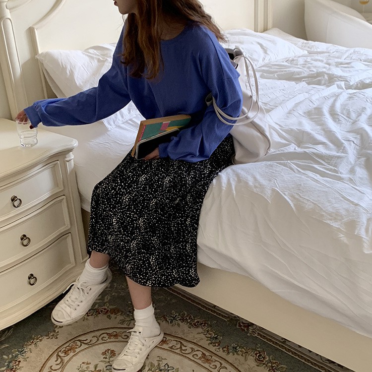 Chân váy Midi dài Hoa nhí Xếp ly Lưng cao Dáng chữ A Ulzzang Hàn Quốc Chân váy dài Cạp cao Mùa Hè Thời trang | BigBuy360 - bigbuy360.vn