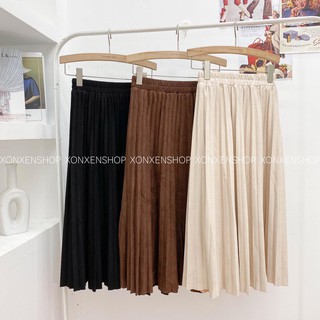 chân váy xếp li da lộn lưng chun 19081