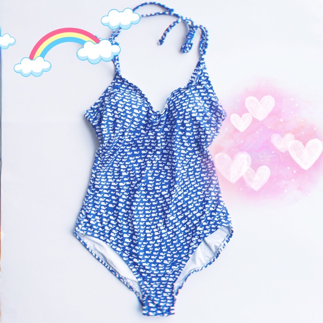 Bộ bơi, áo bơi 1 mảnh Monokini xanh kèm hoa tiết | BigBuy360 - bigbuy360.vn