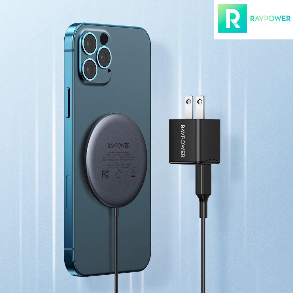 Bộ Đế Sạc Không Dây Nam Châm  RAVPower RP-WC012 Kèm Củ Sạc Type C 20W Cho iP
