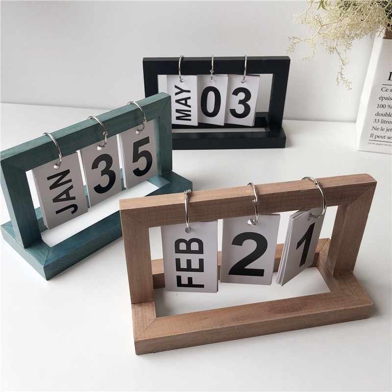 Lịch để bàn trang trí bằng gỗ sáng tạo lật trang bằng gỗ như đạo cụ chụp ảnh phong cách Hàn Quốc