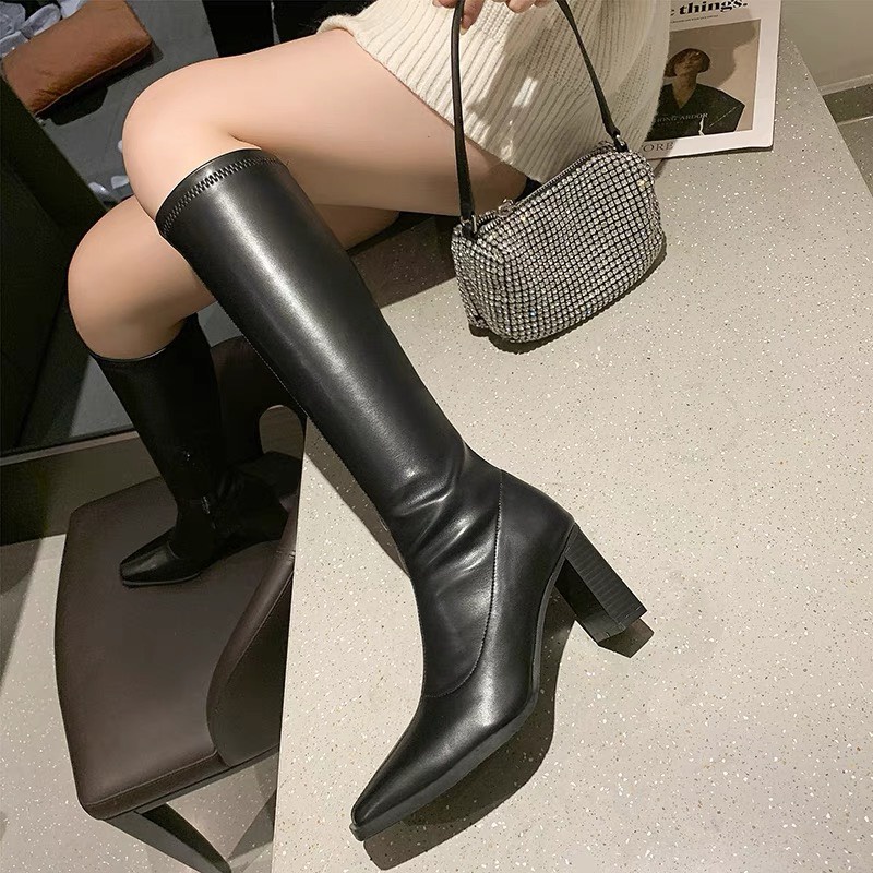 Boots gót vuông da mờ phong cách Âu Mỹ sang chảnh dành cho nữ, hàng quảng châu loại đẹp