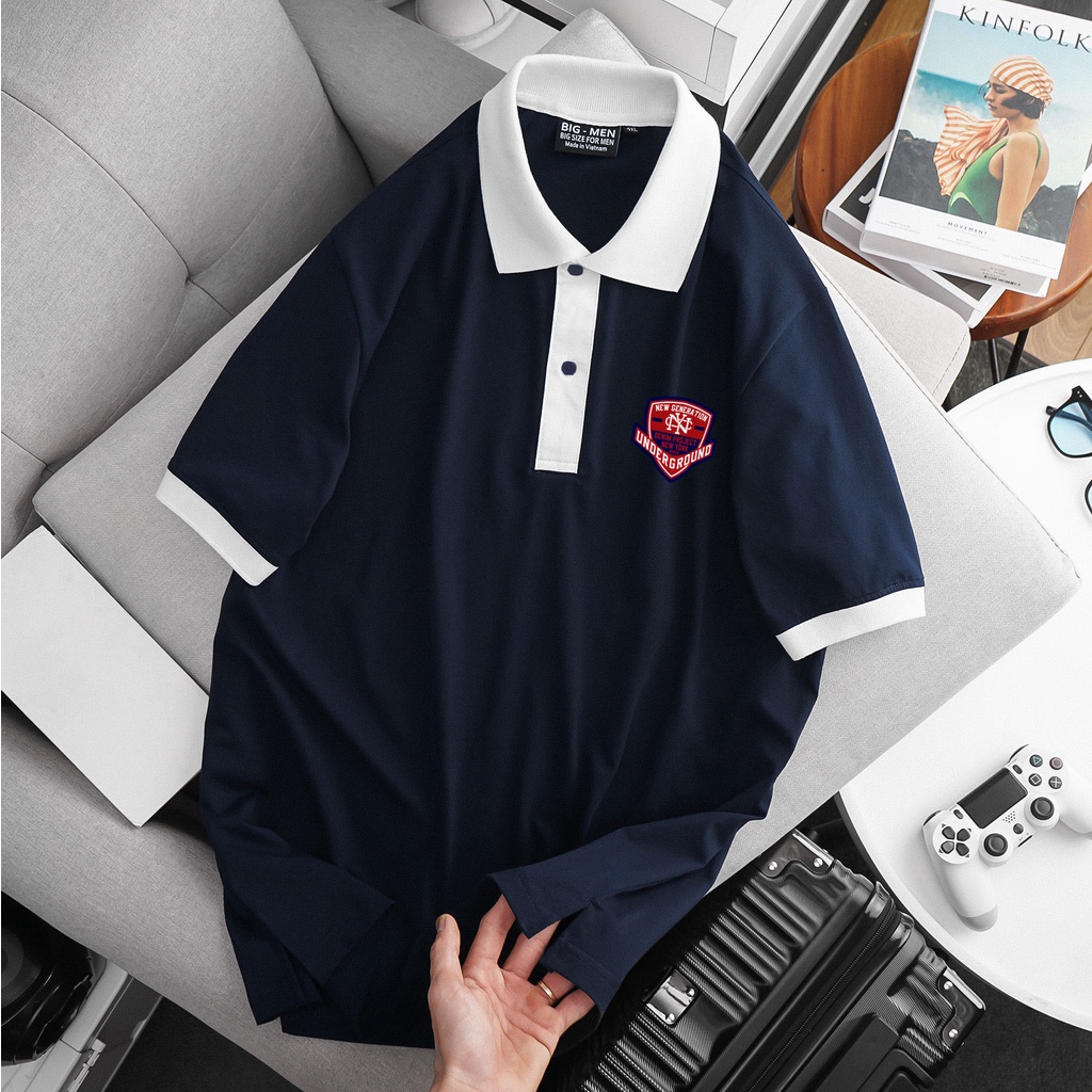 [bigsize] Áo thun polo phối màu bigsize nam in logo đỏ 80-140kg