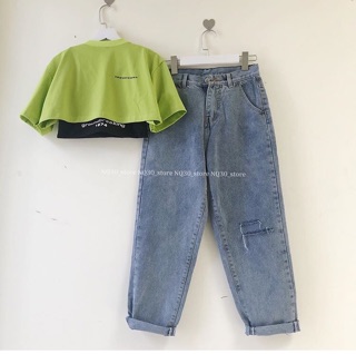 💕Set Bộ Quần Baggy + Áo Crop( kèm lót)