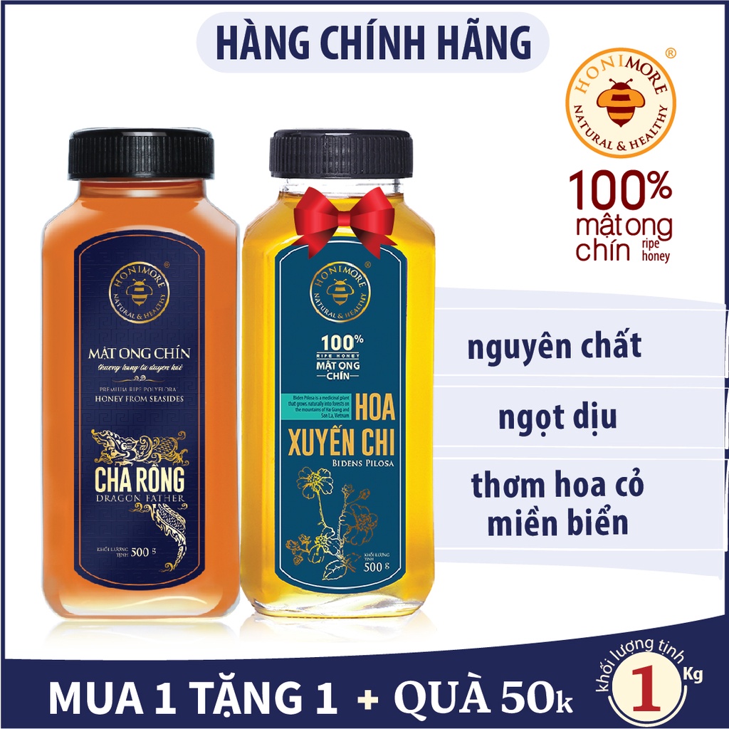 Combo Mật ong rừng thượng hạng Cha Rồng Honimore 500g + Mật ong rừng nguyên chất 500g - tăng cường sức đề kháng