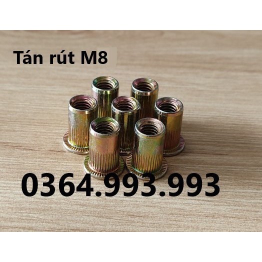 Gói 100 cái Tán rút M8/Ecu rút M8/Ốc tán rút M8. Chất liệu: Mạ kẽm