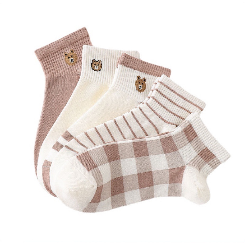 Tất nữ cổ ngắn cute hình GẤU, vớ cao cổ ngắn phong cách Vintage hàn quốc chống hôi chân Sagopy TN12