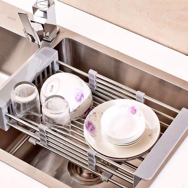 [HCM] Kệ/ khay / rổ inox đa năng để bồn rửa chén (điều chỉnh được độ dài)