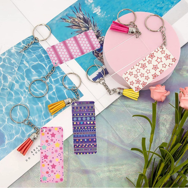 Set 30 Móc Khóa + 30 / 30 Móc Chìa Khóa + 30 Hạt Nhựa Acrylic Rỗng Hình Chữ Nhật