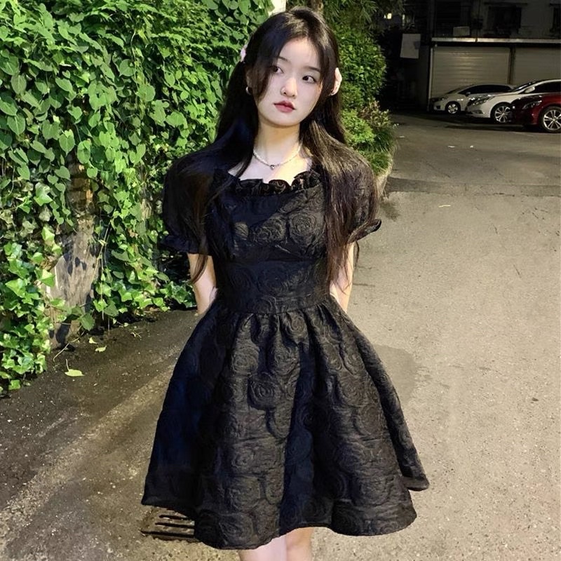 Váy Công Chúa Đen Nơ Hồng Thắt Lưng Babygirl