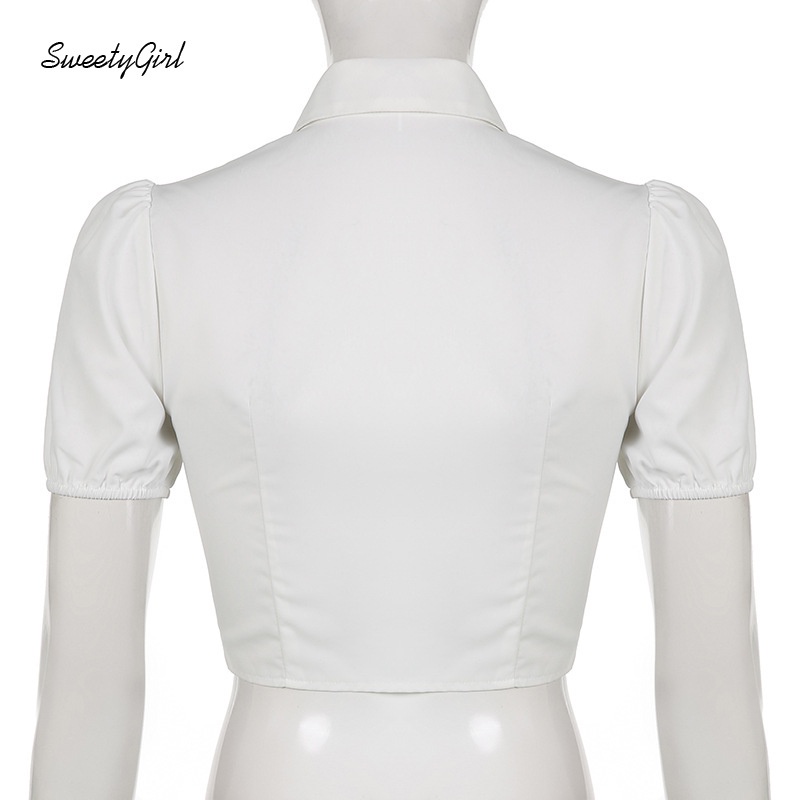 Áo Sơ Mi Cổ Bẻ Tay Ngắn Dáng Ôm Màu Trơn Phong Cách Preppy 2022 Thời Trang Cho Nữ