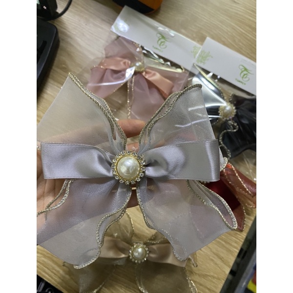 Kẹp tóc voan nơ lụa tiểu thư sang chảnh