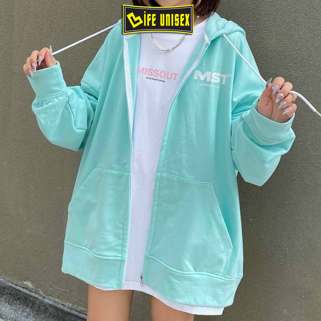 Áo Khoác Hoodie Nỉ MISSOUT Nam Nữ Ulzzang Unisex Dây Kéo, Áo Khoác Nỉ Form Rộng LIFE UNISEX
