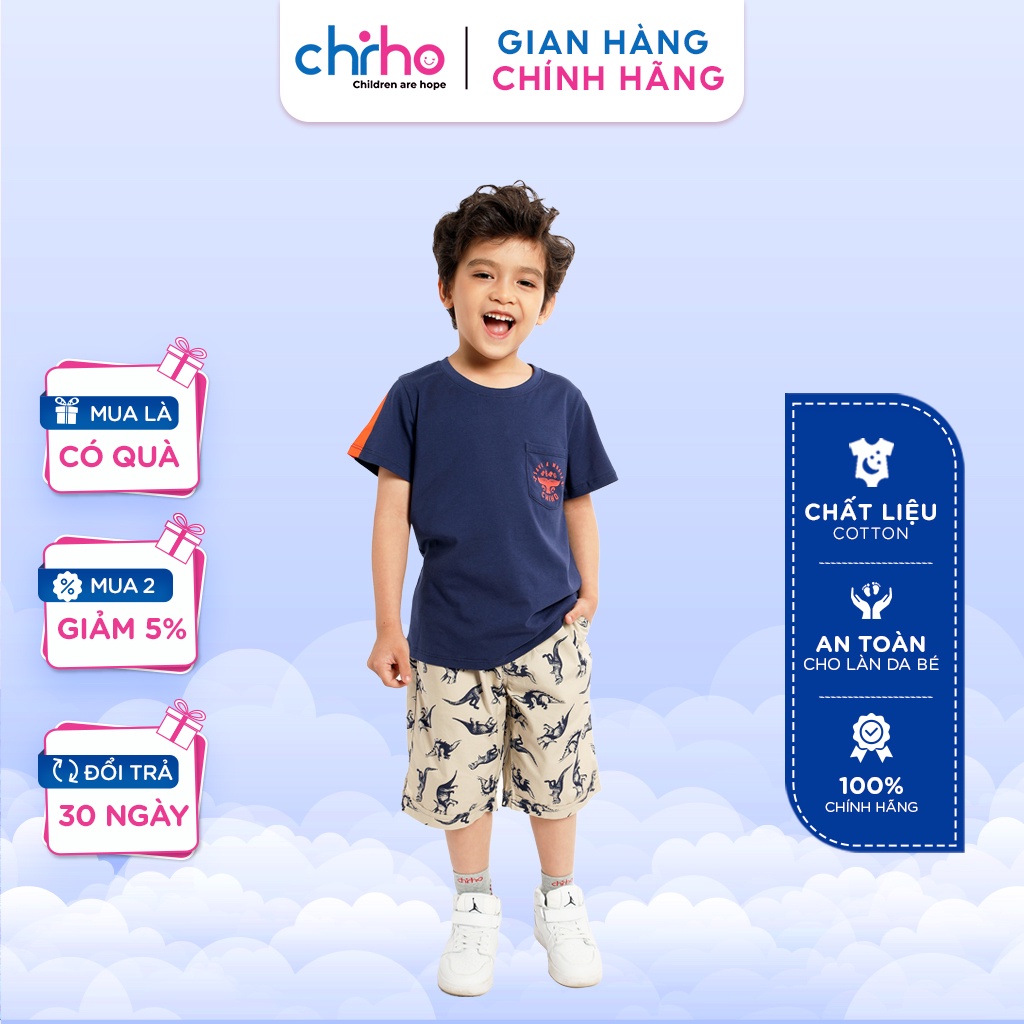 Quần Short Bé Trai CHIHO Mặc Hè Họa Tiết Khủng Long Chất Liệu Khaki Cho Trẻ Từ 2 - 9 Tuổi BKS205R