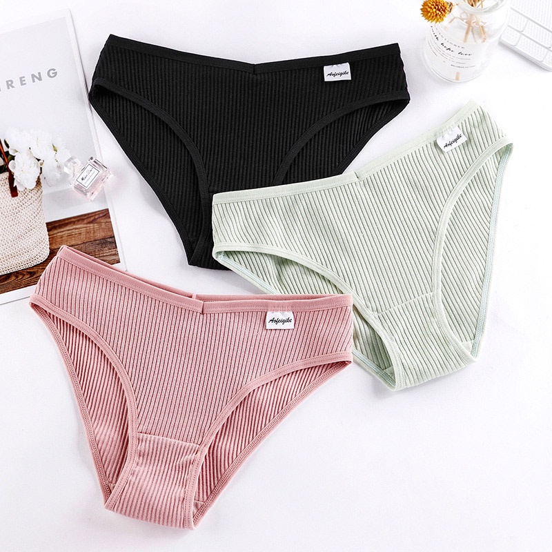 Set 3 quần lót nữ Zxyouping vải cotton mềm mại cạp thấp họa tiết sọc gợi cảm