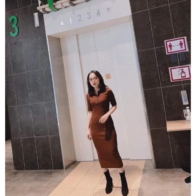 VNU104 - VÁY MIDI TAY LỠ CỔ ĐỨC KHUY CÀI