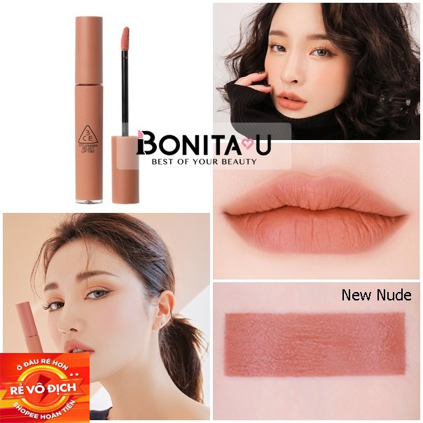 shock son kem 3CE Velvet Lip Tint New Nude màu Cam đất