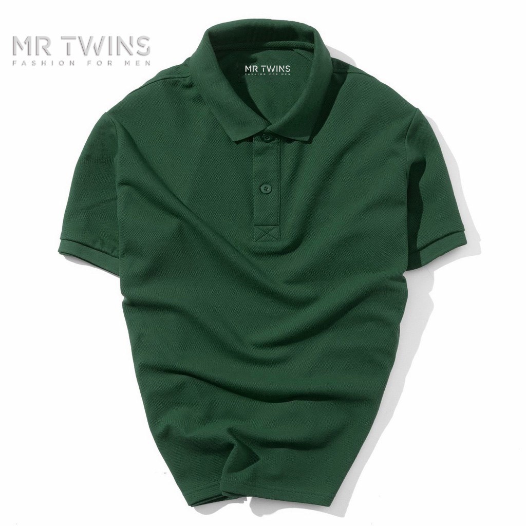 Áo Thun Polo Nam Cổ Bẻ Màu Xanh Két Vải Cotton Cá Xấu Thương Hiệu MrTwins®