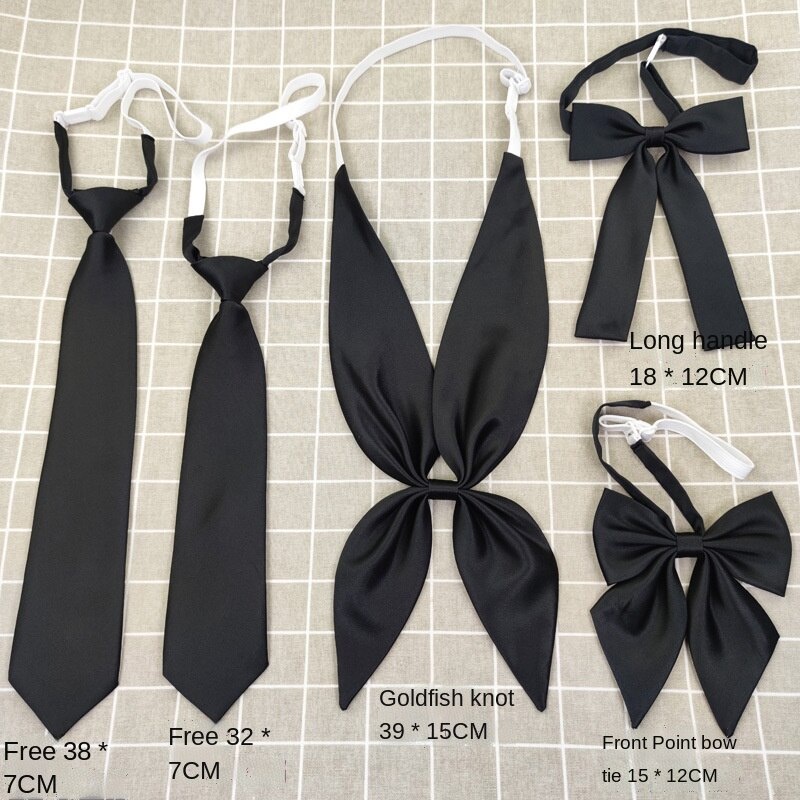 Cà Vạt Nơ Không Cần Buộc Bằng Satin Màu Đen Phong Cách Nhật Bản