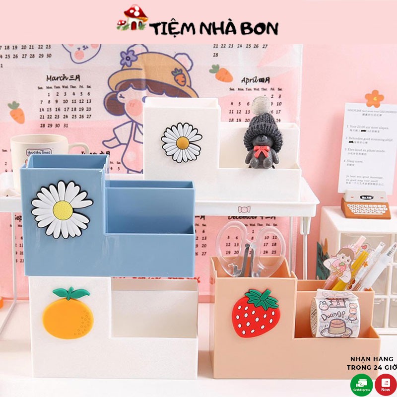 Khay nhựa đựng bút, dụng cụ học tập tiện dụng, Kệ nhựa đựng bút 3 ngăn để bàn tiện lợi