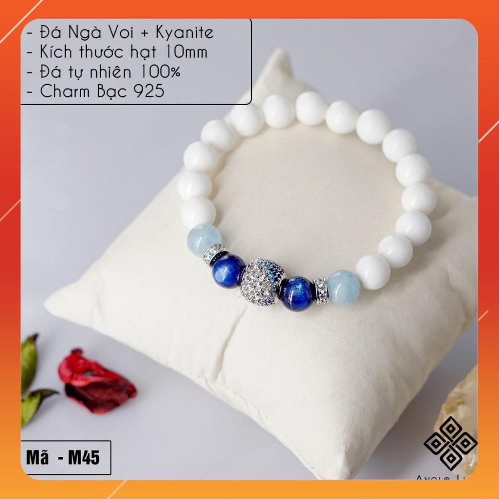 Vòng tay nữ N.Voi 8mm Charm + Kyanite - Vòng tay phong thủy đem lại may mắn, tăng quyền uy cho người đeo