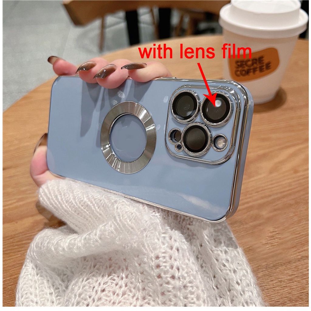 Ốp Điện Thoại Mạ Điện Kèm Miếng Dán Bảo Vệ Camera Cho iPhone 13 12 11 Pro MAX XS MAX XR 7+8 Plus