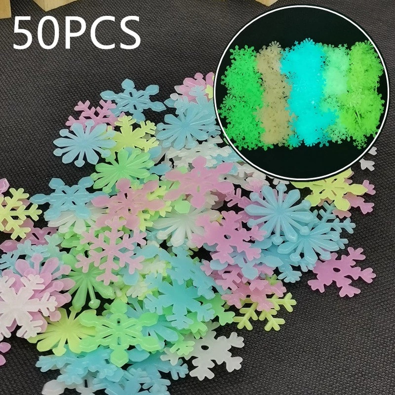 Set 50 Bông Tuyết 3D Dạ Quang Dán Tường Trang Trí Giáng Sinh DIY
