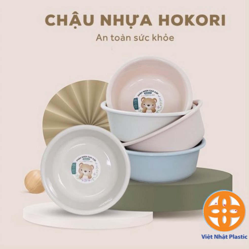 chậu nhựa rửa mặt hokori màu pastel xinh xắn, thau nhựa Việt Nhật 2525