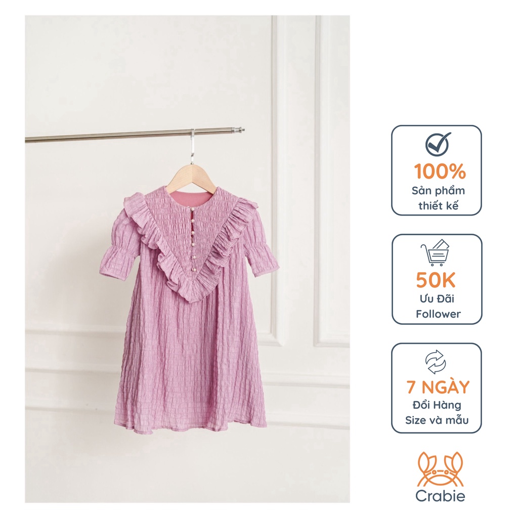 Váy bé gái CRABIE tay lỡ cổ bèo xếp V công chúa xinh xắn - Mabel dress - Tím