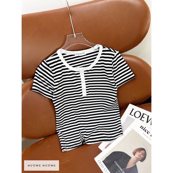 Áo zip tàu áo thun kẻ trắng đen