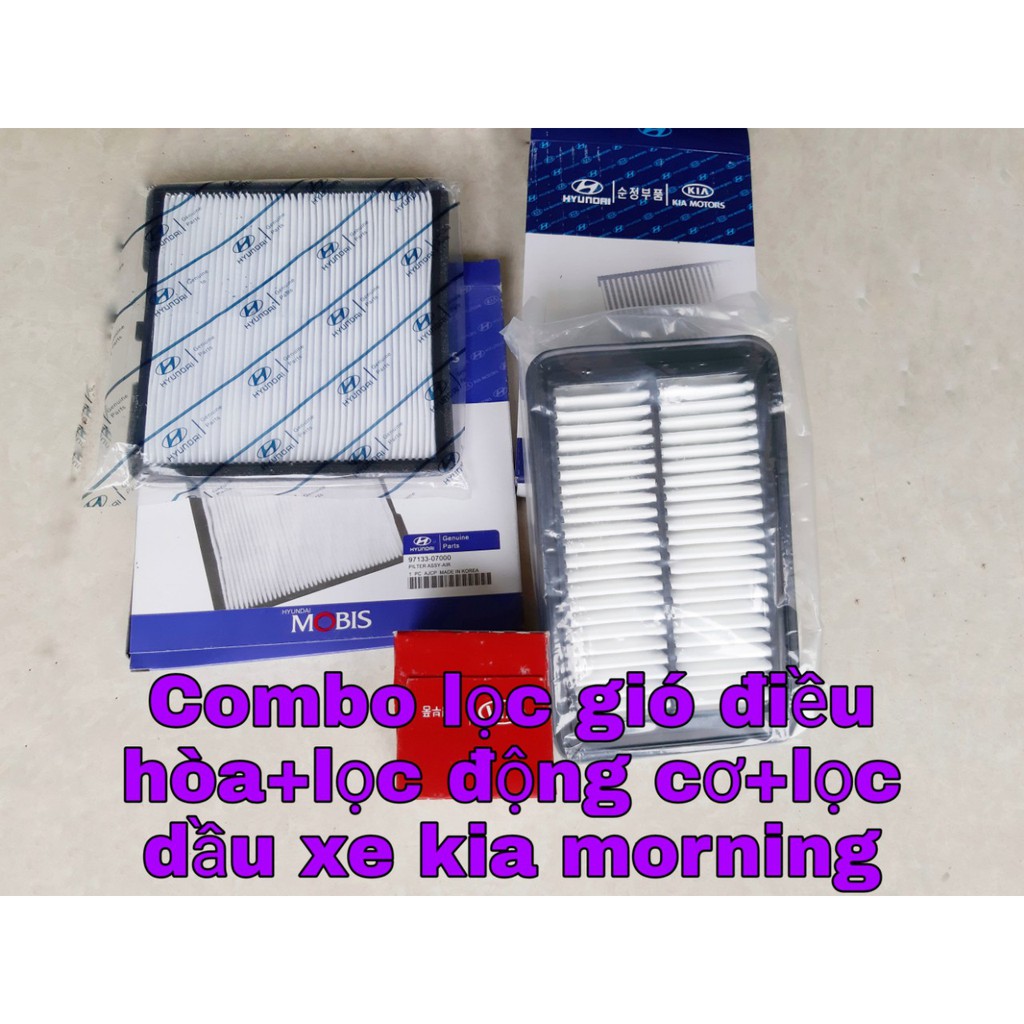 Combo lọc dầu + lọc gió+ lọc điều hòa kia morning