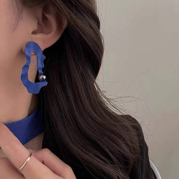 Khuyên Tai Màu Xanh Dương Thời Trang Phong Cách Hàn Quốc