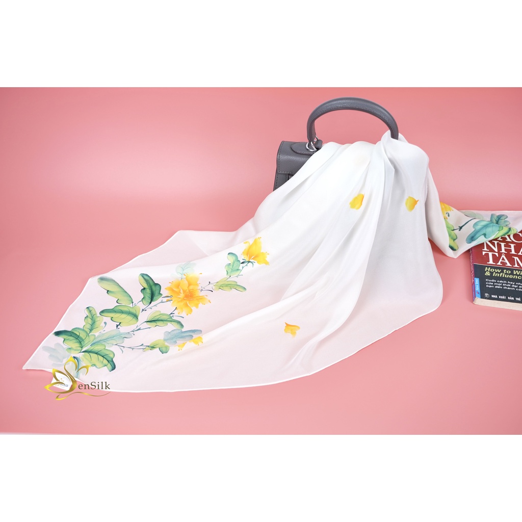 Khăn Lụa Bảo Lộc Vẽ Tay Hoa Mẫu Đơn – Quà Tặng 20/11