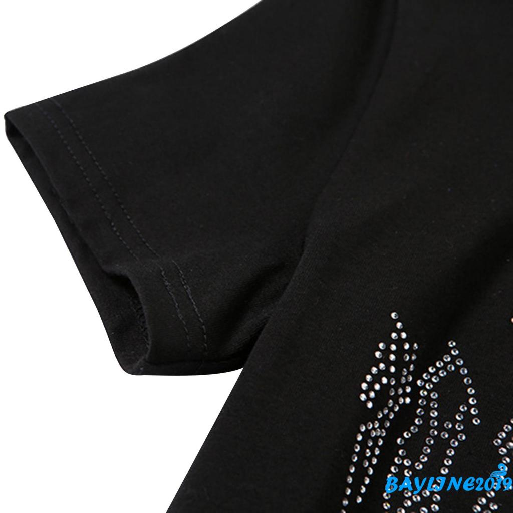 Áo Thun Ngắn Tay Dáng Ôm Hở Rốn Họa Tiết Nhện Đính Đá Thời Trang Cho Nữ