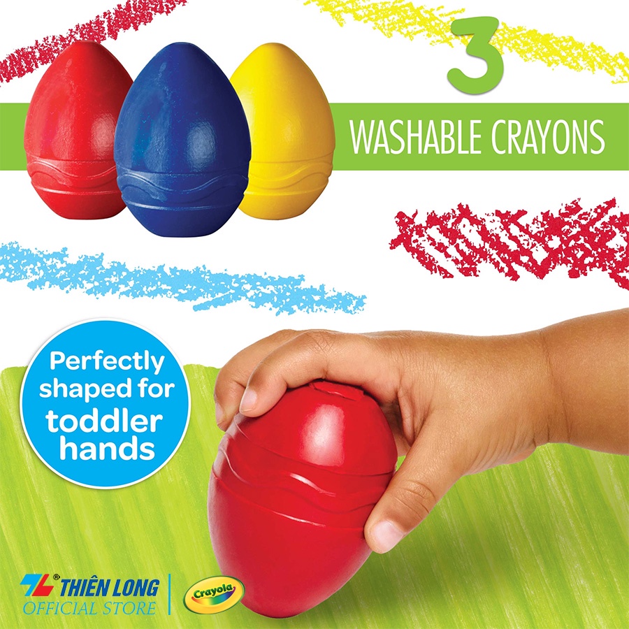 Bộ 3 sáp màu hình trứng có thể tẩy rửa được Crayola Washable Plam-Grasp Crayons