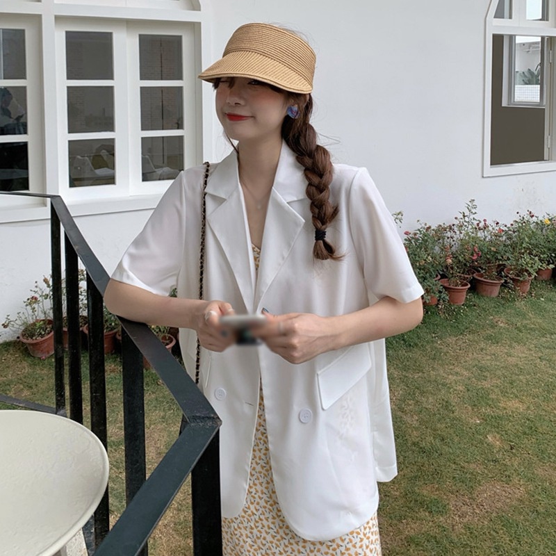 Áo Khoác Blazer Tay Ngắn Dáng Rộng Màu Sắc Kẹo Ngọt Phong Cách Hàn Quốc Cho Nữ | BigBuy360 - bigbuy360.vn