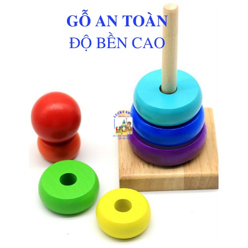 Đồ chơi gỗ tháp cầu vòng xếp chồng cho bé - Giáo dục Montessori - Đồ chơi thông minh - Chất liệu an toàn - Siêu bền đẹp