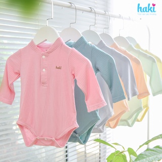 Bộ body chip dài tay cổ trụ Haki, bộ liền cho bé trai gái chất liệu Modal (vải gỗ sồi) siêu mềm mịn BM011
