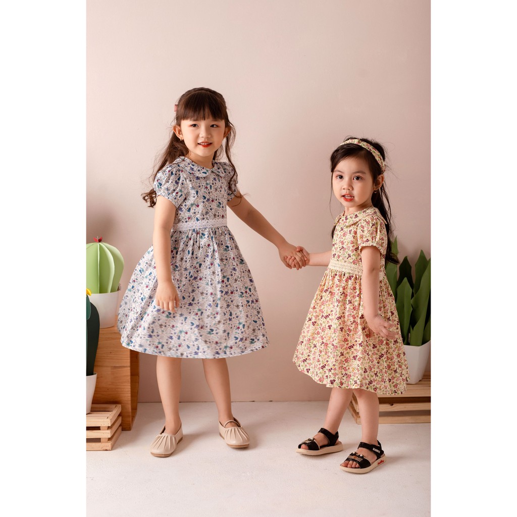 [LITTLE PINK] GEMIE DRESS - Váy thô mềm đáp ren bé gái