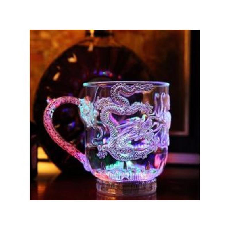 Ly cốc uống nước và bia hình Rồng có tay cầm và đèn Led cảm ứng nhấp nháy phát sáng nhiều màu khác nhau
