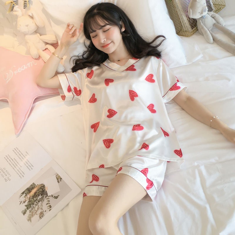 Đồ ngủ ❤️FREESHIP❤️Bộ Đồ Ngủ Lụa pijama cộc tay mặc nhà ulzzang in hình họa tiết dễ thương | BigBuy360 - bigbuy360.vn