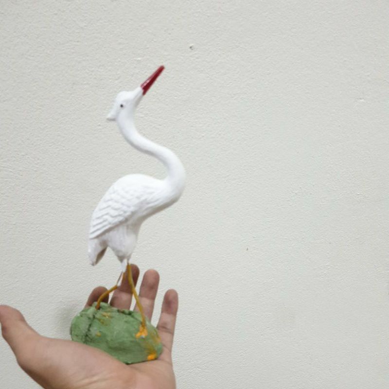 Tượng Con Cò Mỏ Đỏ * - gốm sứ Bát Tràng làm mô hình trang trí tiểu cảnh
