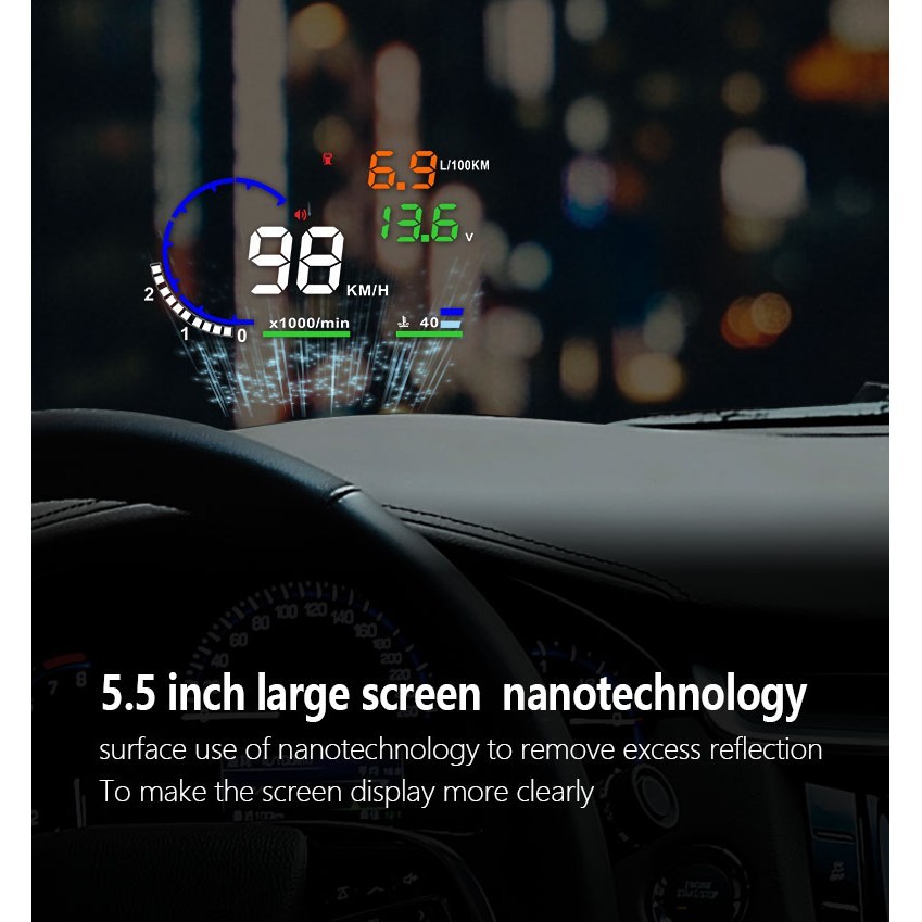 OBD2 HUD - Bộ Hiển Thị Tốc Độ Lên Kính Lái Ô Tô HUD A8 - Hiển Thị Đẹp, Đầy Đủ Thông Số