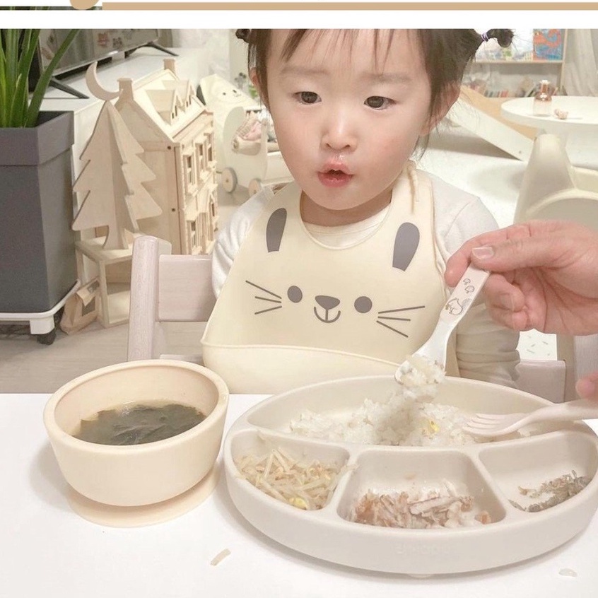 Bát ăn dặm Silicon FOOD BOWL hít sàn chống lật đổ, có nắp chính hãng Bluemama | Chén cho bé tập ăn