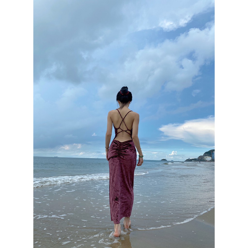 Đầm Maxi Nhung Nhún Mông - YD057350