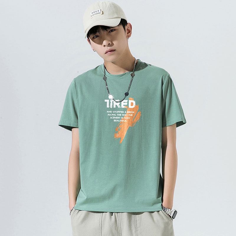 Áo Thun Cotton Tay Ngắn Cổ Tròn Dáng Rộng In Họa Tiết Trẻ Trung Hợp Thời Trang Cho Nam