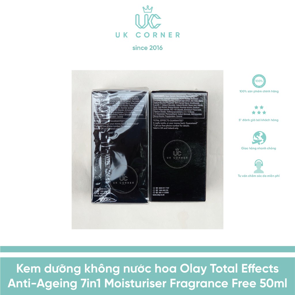 OLAYUK-Anh Quốc phân phối Kem dưỡng KO hương liệu Olay Total Effect Anti-Aging 7 in one Fragrance Free Moisturiser 50ml