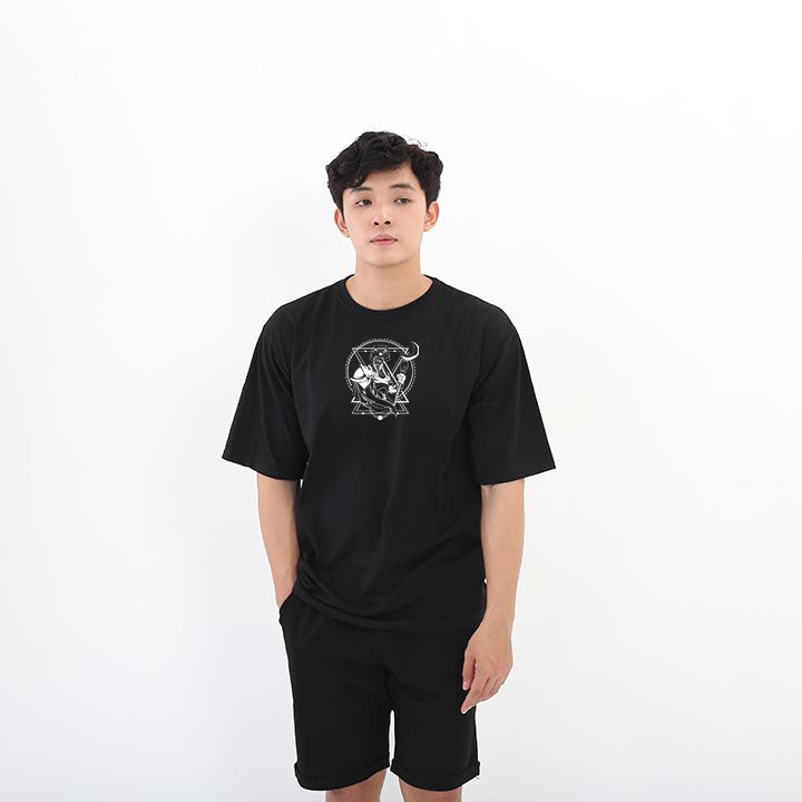 Áo thun phản quang ANUBIS oversize form rộng unisex tay lỡ màu đen